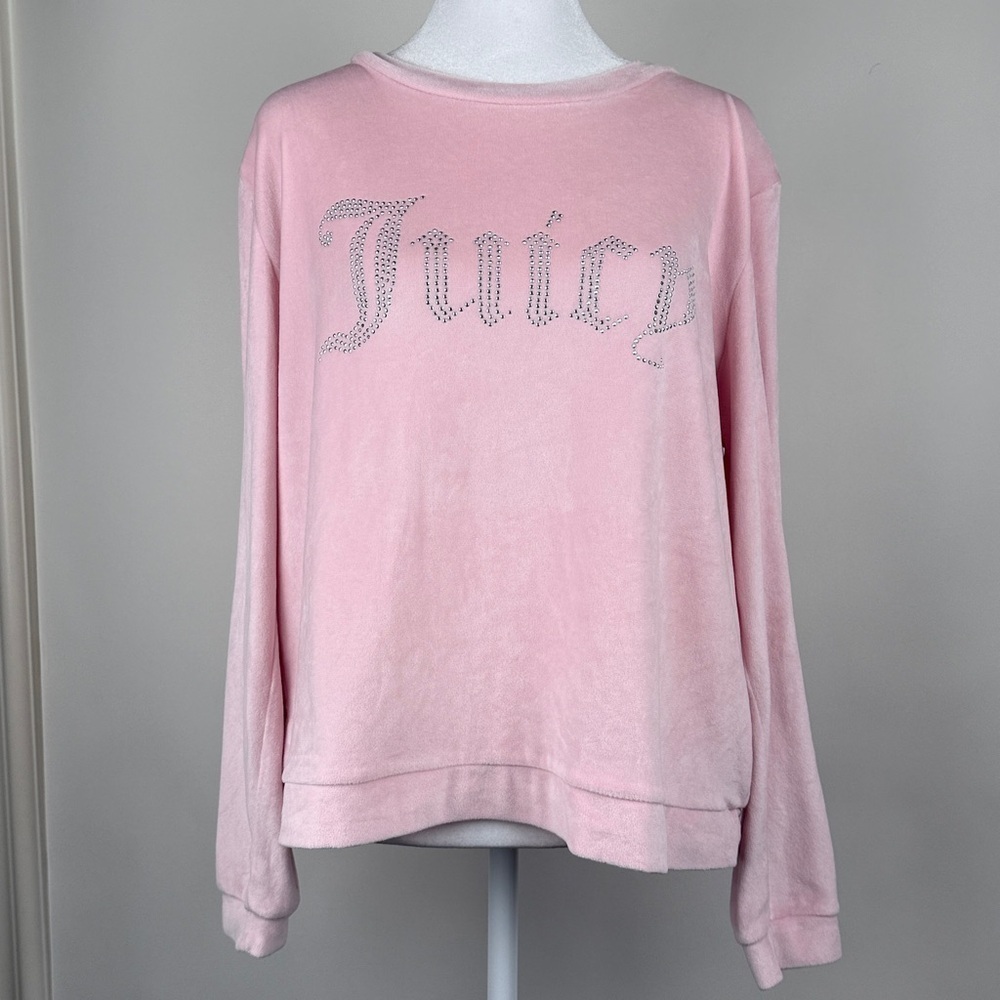 Juicy Couture Pink Embellished Velour Sleep Wear Crew Neck Long Sleeve Size L